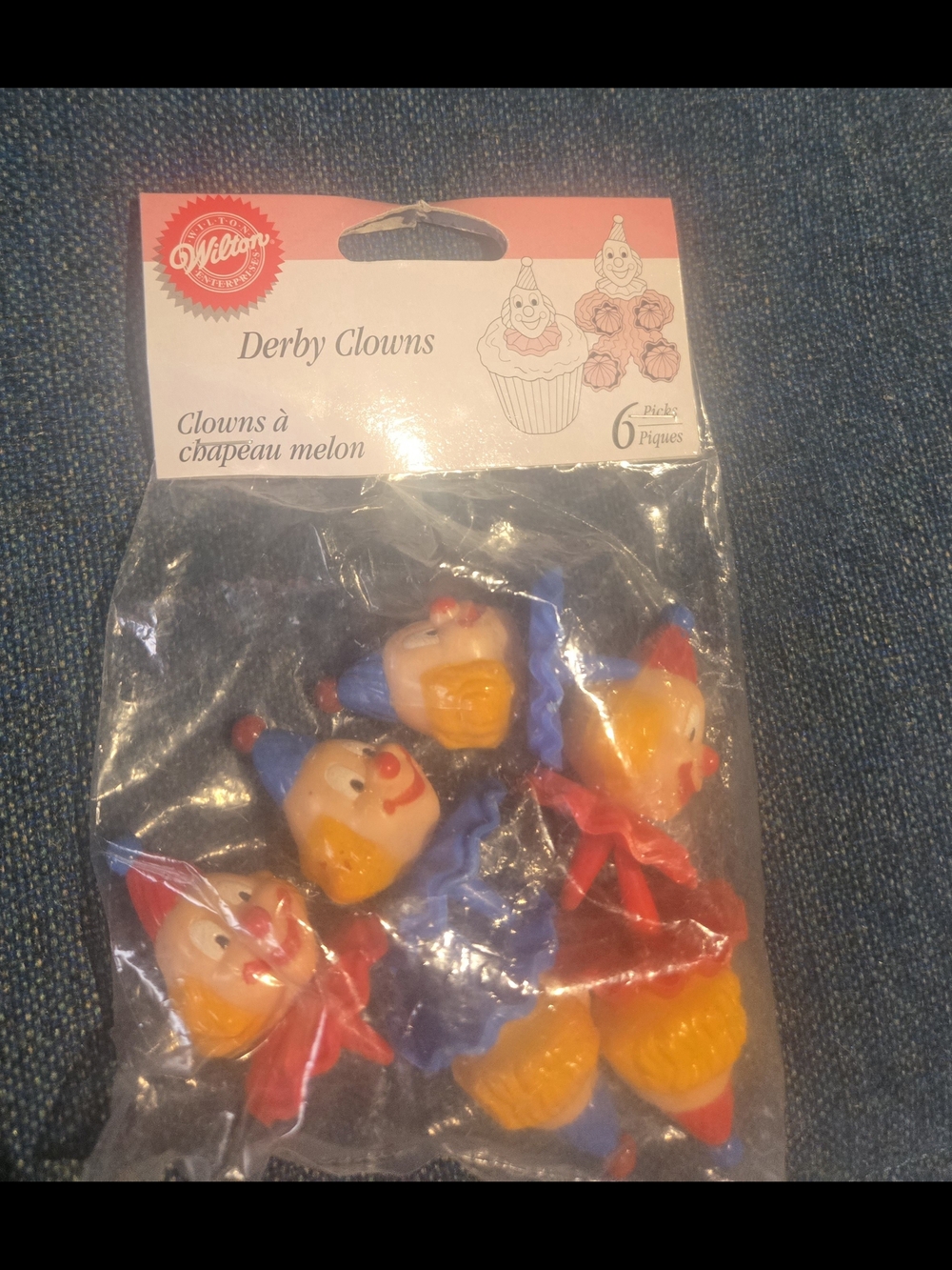 Wilton Derby Clowns 6 Cake Picks, Original Packaging, NOS